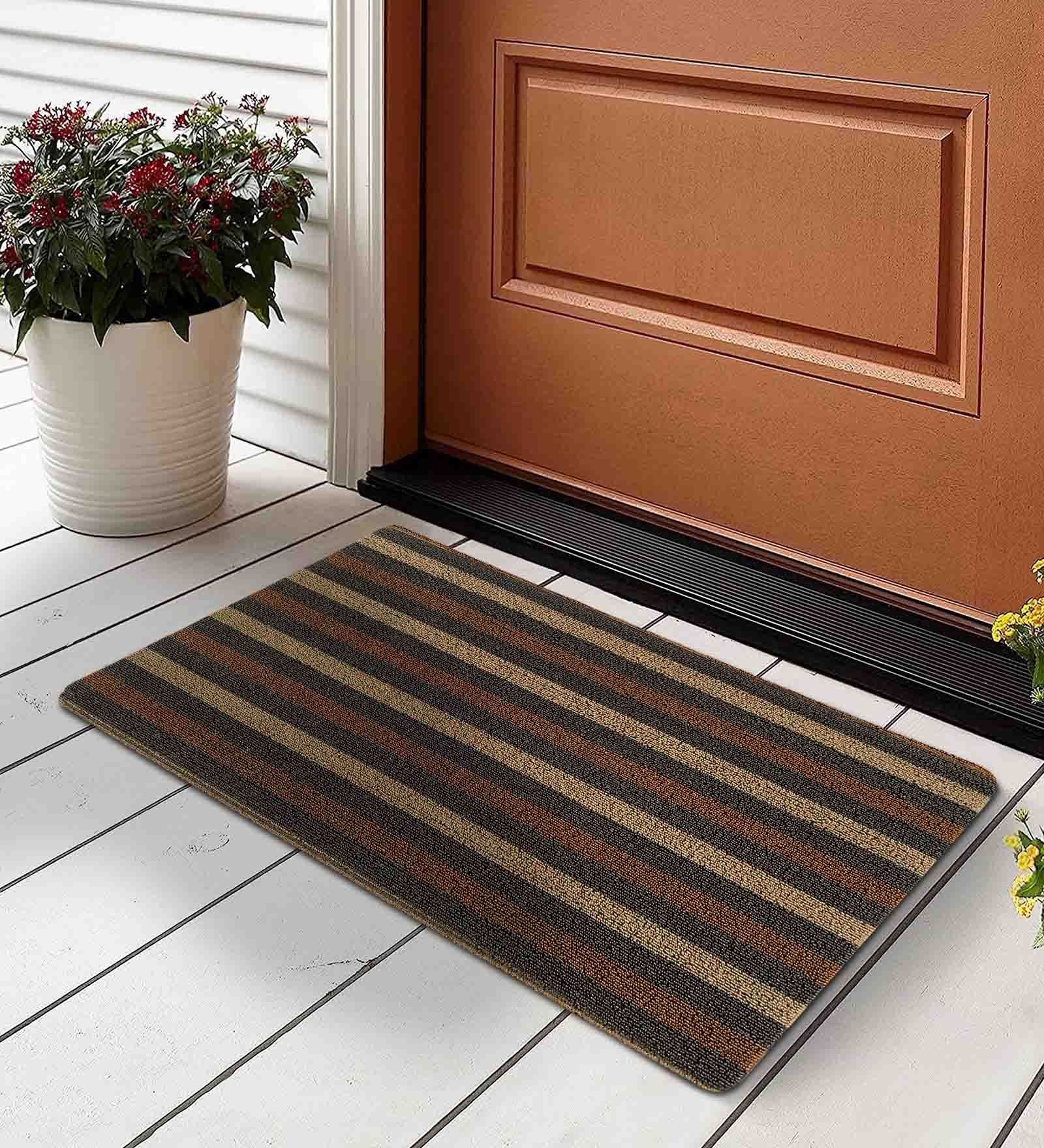 Kayo Polyester Outdoor Mat Beige and Brown